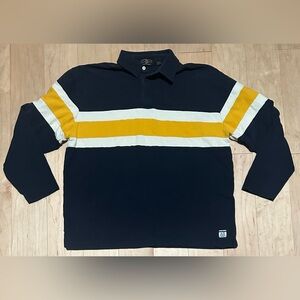 Vintage American Eagle Long Sleeve Polo Rugby Shirt Blue Gold Stripe Men’s XL